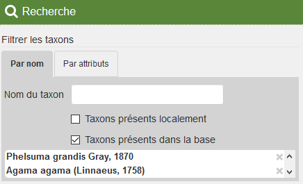 Recherche de taxons multiples